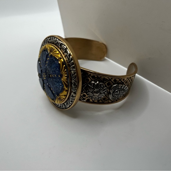 Amy Kahn‎ Russell Mixed Metal Bronze Finish Blue Round Medallion Cuff Bracelet - Picture 12 of 12